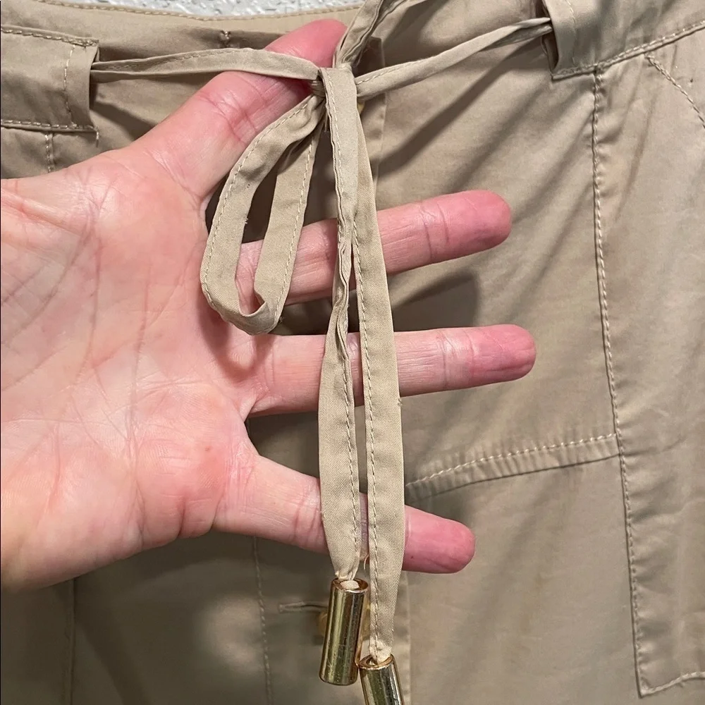 Tory Burch Khaki Mini Skirt Gold Button Front Belted Size 0 Preppy Classic